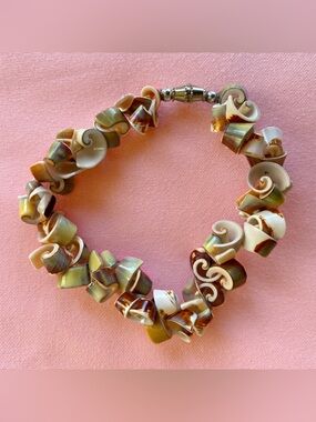 Genuine Seashell Bracelet Brown White Green Hawaii Island Mermaid Curly Conch